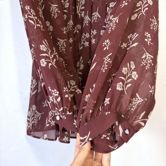 NILI LOTAN 100% Silk Floral Sheer Flowy Peasant Blouse in Multi Size L - Picture 7 of 13